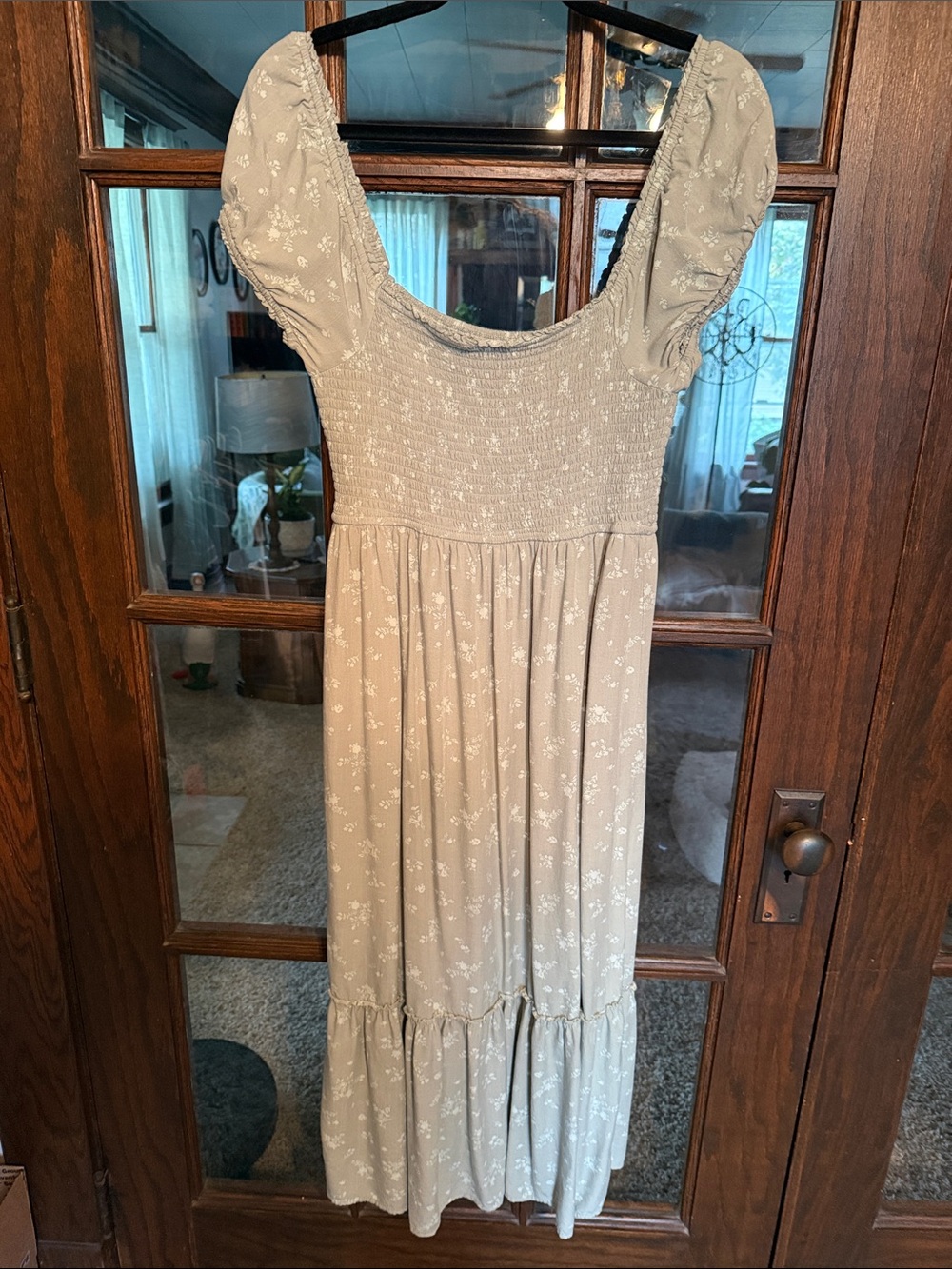 Aeropostale Cream Floral Maxi Dress with Smocked Bodice